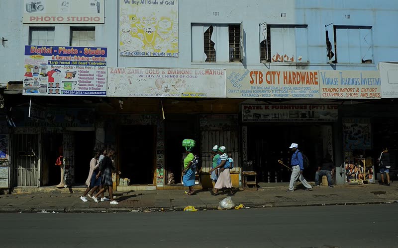 Busy sidewalk in downtown Johannesburg